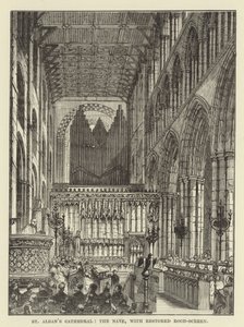 Catedral de St Albans, a nave, com tela rood restaurada de English School