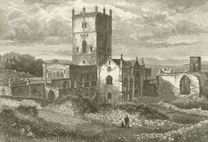 Catedral de St. Davids e da faculdade, do nordeste de English School