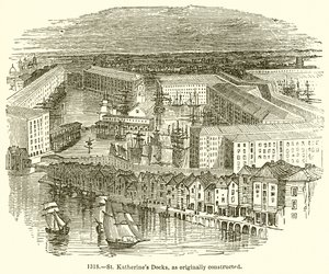 Docas de St. Katherines, como originalmente construídas de English School