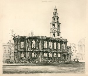 St Mary-Le-Strand, Londres, esboço de lápis datado de 1942 de English School