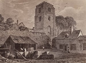 Igreja de St Marys mostrando a antiga muralha 1824 (litografia) de English School