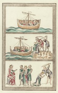 Santa Úrsula com os seus companheiros virgens, Martírio de Santa Úrsula, Martírio de São Alban (gravura colorida) de English School