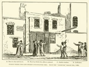 Estábulo onde os Conspiradores da Rua Cato se encontraram, do Observador, 5 de Março de 1820 (gravura) de English School