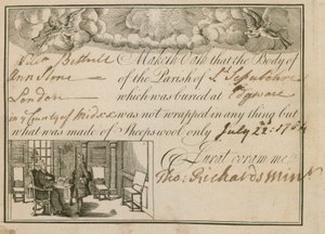 Declaração de que Ann Slone foi enterrada em lã de ovelha, 1784