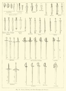 Punhais e espadas de pedra, bronze e ferro (gravura) de English School
