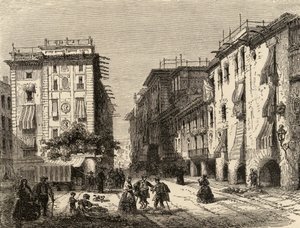 Rua em Barcelona, ilustração de &39;espanhol Pictures&39; pelo Rev. Samuel Manning (gravura) de English School
