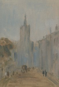 Rua com Igreja e Figuras anteriormente atribuídas a JMW Turner (1775-1851) e também atribuídas a Pedro de Wint (1784-1849), 1822-25 (óleo sobre papel) de English School