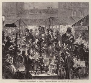 Striezelmarkt Christmas market, Dresden, Alemanha (gravura) de English School