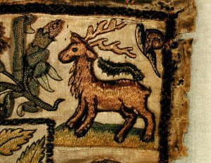 Cepo representando um stag, detalhe de um painel de trabalho elevado de English School