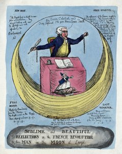 Sublime e Belas Reflexões sobre a Revolução Francesa, ou o Homem na Lua em Grande, pub. 1790 (gravura colorida à mão) de English School