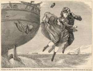 Suicídio de dois amantes saltando sobre o taffrail do navio de passageiros americano Bloomenthorpe de English School