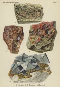 Sulfuretos e arsenetos, niccolita, cinábrio, mispickel (cor litho) de English School