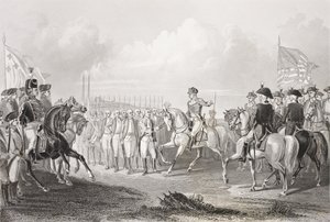 Rendição de Lord Cornwallis em York Town, Virgínia, 19 de outubro de 1781, da "Galeria de Retratos Históricos", publicada em 1880 de English School