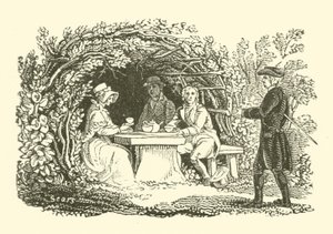 Tomar chá no jardim (xilogravura) de English School