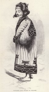 Tatuada mulher Ainu de Piratori, Japão (litho) de English School