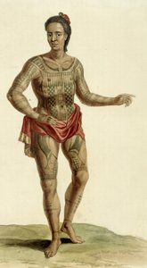 Guerreiro havaiano tatuado, 1824 de English School