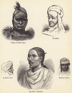 Tawhiao, o Rei Maori, o Mahdi, um árabe escarlate, Rei João da Abissínia, Mulher de Khartoum (gravura) de English School