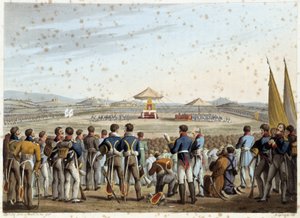 Te deum no campo de batalha em "Historical, military and naval anecdotes and incidents that arrived at the arms of Britain and their allies, ending at Waterloo" de Edward Orme. Ilustrado por Fry, Sutherland, Clark, Dubourg, W.Heart, JA, Atkinson... Ed. 181 de English School