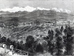 Cultivo de chá na Índia Britânica - Vista de Darjeeling do Sul, 1876 de English School