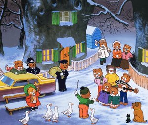 Peluches em cena de inverno de English School