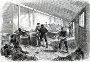 Hospital de campo temporário atrás do segundo paralelo prussiano em Dueppel, 1864 de English School