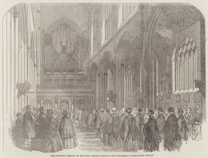 Festival Tercentenário da Escola Gramática do Banho, a Procissão na Igreja da Abadia de Bath (gravura) de English School