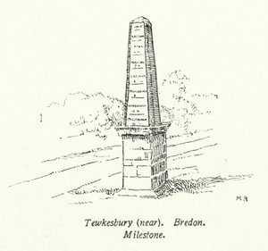 Tewkesbury, perto de Bredon, Milestone (litografia) de English School