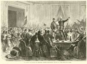 O 106º Batalhão de Guardas Nacionais entrega Trochu no Hotel de Ville, outubro de 1870 de English School