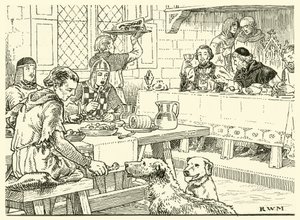 O Abade os banqueteou em sua própria casa (tinta no papel) de English School