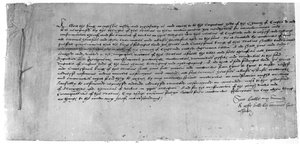 O ato de supremacia reconhecendo Henrique VIII como chefe da Igreja da Inglaterra, 1534 (tinta no papel) de English School