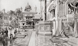 O complexo de Akal Takht ou Akal Bunga, Harmandir Sahib (Templo Dourado), Amritsar, Punjab, Índia, em 1864, da History of the Nations de Hutchinson, pub.1915 de English School
