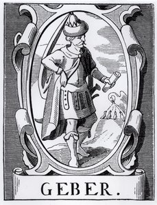 A ilustração do Alquimista Geber (século XIV) da Ciência e Literatura da Idade Média e do Renascimento, escrita e gravada por Paul Lacroix, 1878 de English School