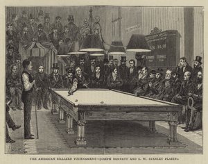 O Torneio Americano de Bilhar, Joseph Bennett e S W Stanley jogando (gravação) de English School
