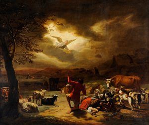 O Anjo que Aparece aos Pastores (óleo sobre tela) de English School
