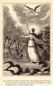 O Anjo da Misericórdia pregando o Evangelho Eterno, a Verdadeira Religião aparecendo na Terra (gravura) de English School