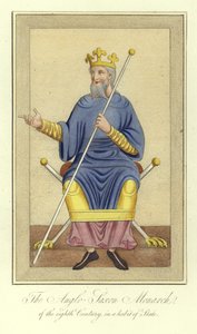 O monarca anglo-saxão do século VIII em um hábito de estado de English School