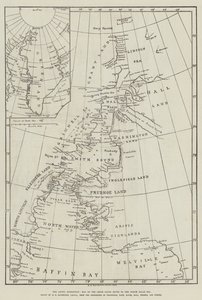 A Expedição Ártica, Mapa da Rota do Smith Sound para o Mar Polar Norte (gravura) de English School
