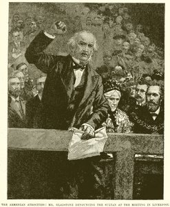 As Atrocidades Armênias: Sr. Gladstone Denunciando o Sultão na Reunião em Liverpool de English School
