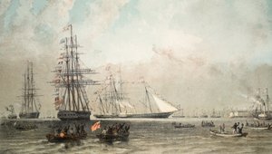 A chegada do iate real fora Gravesend, 7 de março de 1863, de um memorial do casamento de Edward VII e Alexandra da Dinamarca, pub. 1864