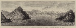 A Guerra das Cinzas, Vista de Aquidah, descascada por HMS "Druid", 28 de Agosto de 1873 (gravura) de English School