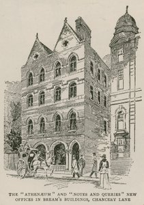 O Athenaeum e Notes and Queries novos escritórios em Breams Buildings, Chancery Lane, Londres de English School