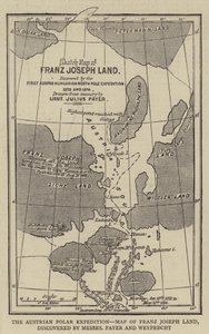 A Expedição Polar Austríaca, Mapa da Terra de Franz Joseph, descoberta por Messers Payer e Weyprecht (gravura) de English School