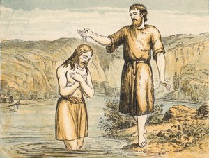 O Batismo de Jesus (gravura colorida) de English School