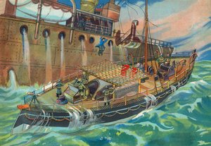 Barco salva-vidas a motor de dois parafusos "Barnett" (litografia a cores) de English School