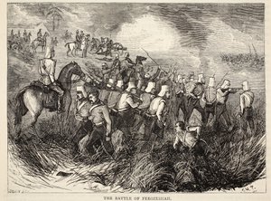 A Batalha de Ferozeshah, ilustração de Cassells Illustrated History of England de English School