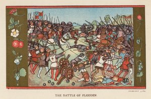 A Batalha de Flodden (litografia a cores) de English School