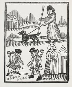 O mendigo que está se encontrando com seu cachorro, traz para casa um bom estoque de riqueza para prog, com o qual ele supera o cavaleiro, e acasala seu filho para seu deleite, ilustração de livros de chapim do décimo oitavo cen de English School