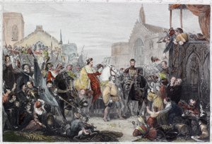 The Black Prince Entering London (gravura colorida) de English School
