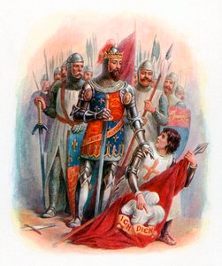 O Príncipe Negro encontra a bandeira do Rei da Boêmia no campo de batalha de Crecy de English School