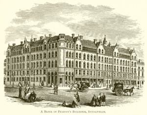 O bloco de edifícios de Peabodys, Spitalfields de English School